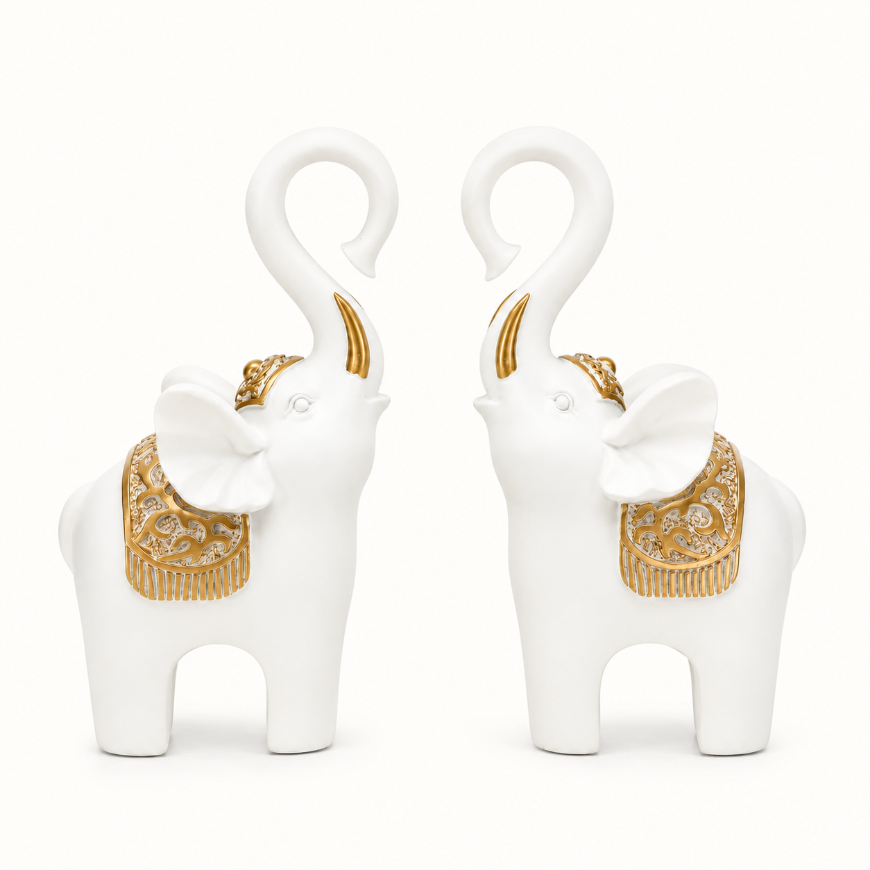 Luxury White & Gold Elephant Figure Set of 2
