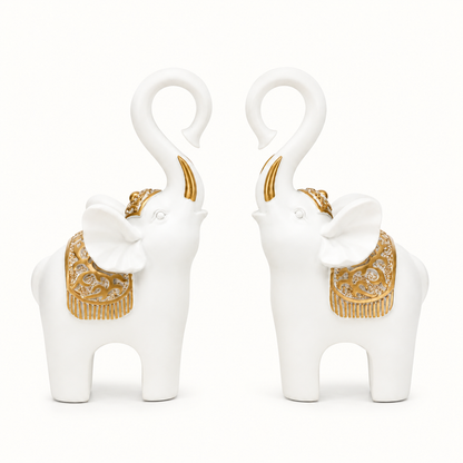 Luxury White & Gold Elephant Figure Set of 2