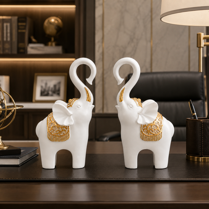 Luxury White & Gold Elephant Figure Set of 2