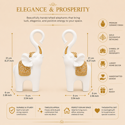 Luxury White & Gold Elephant Figure Set of 2