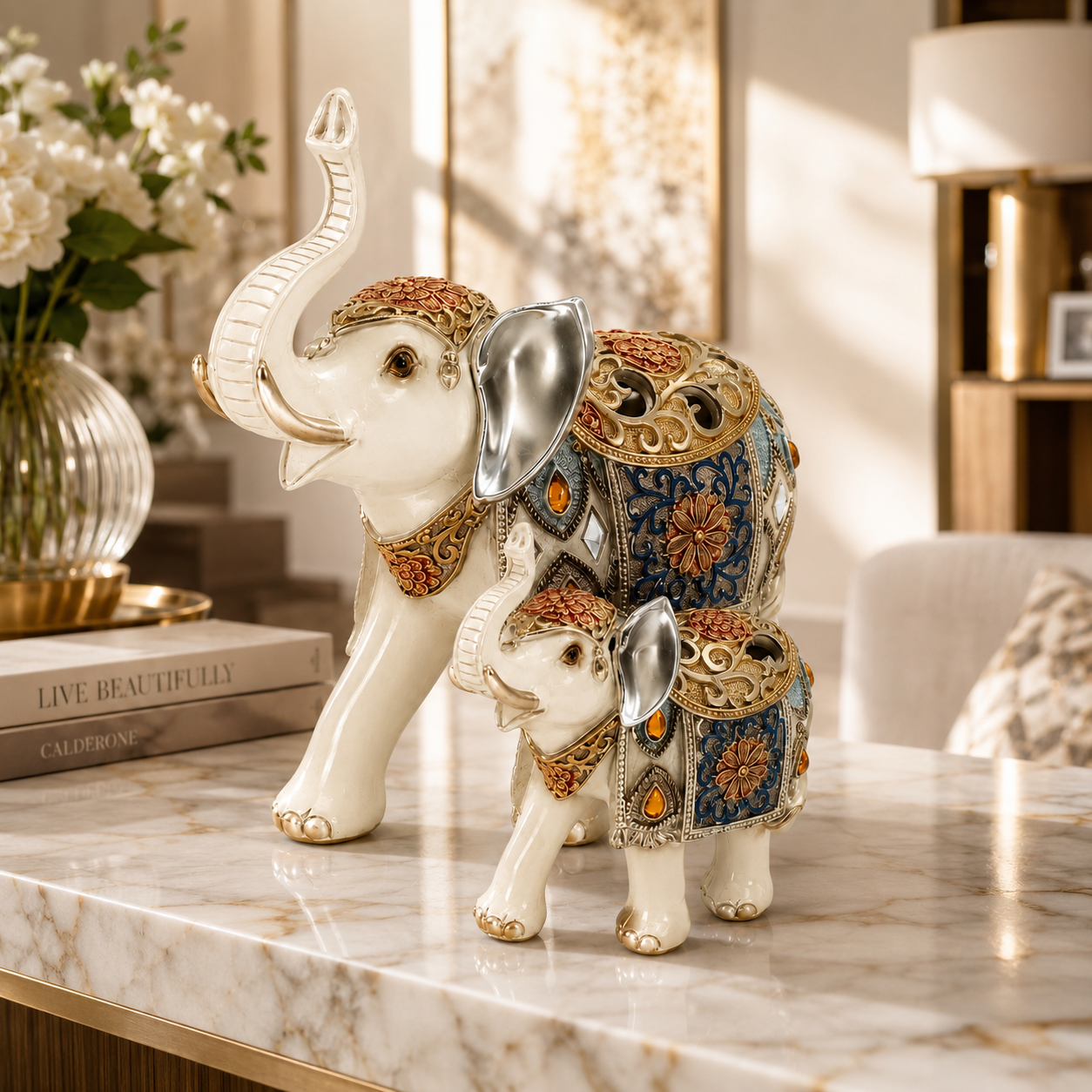Luxury Decorative Elephant Figurine Set of 2