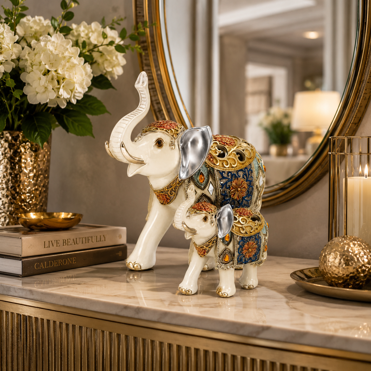 Luxury Decorative Elephant Figurine Set of 2