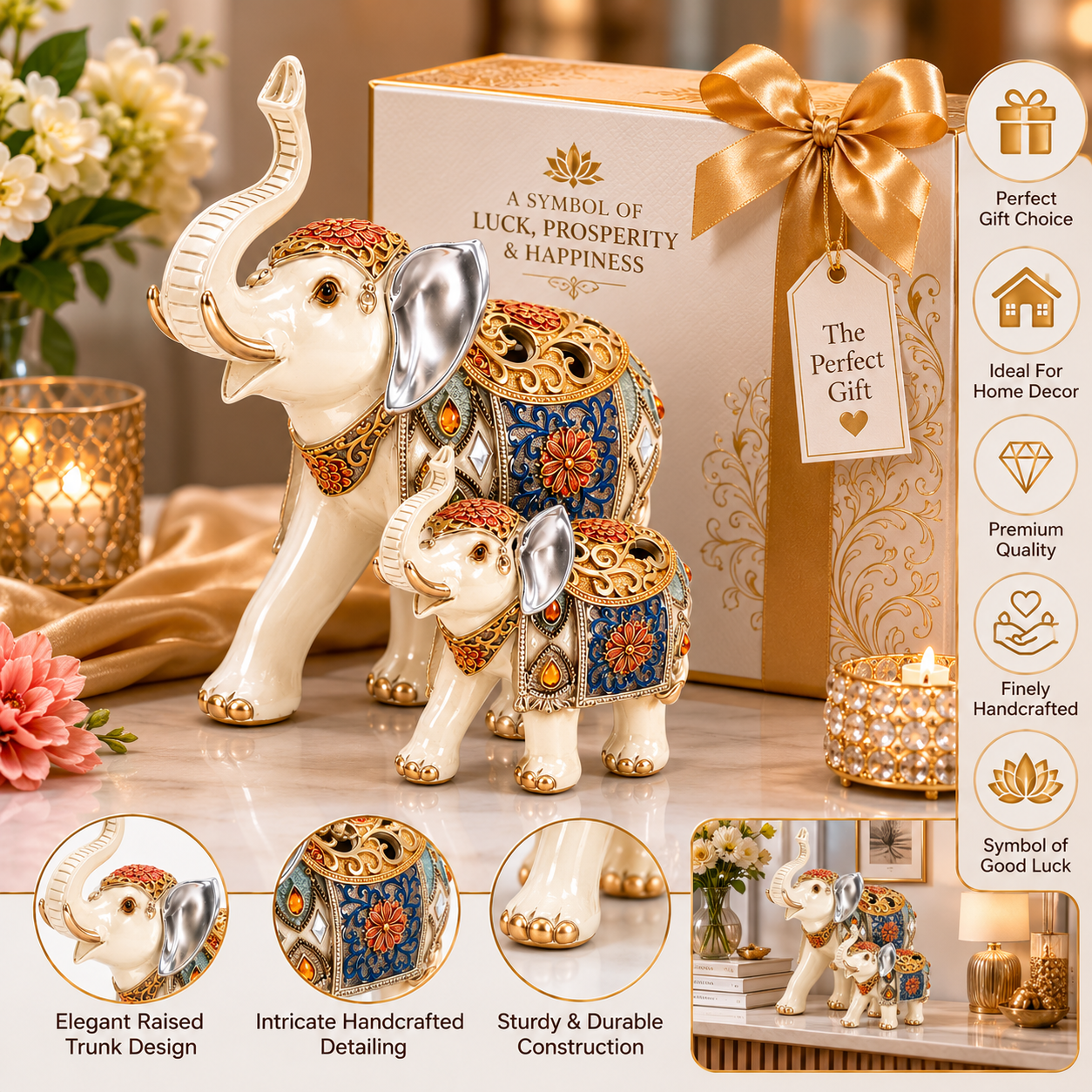 Luxury Decorative Elephant Figurine Set of 2