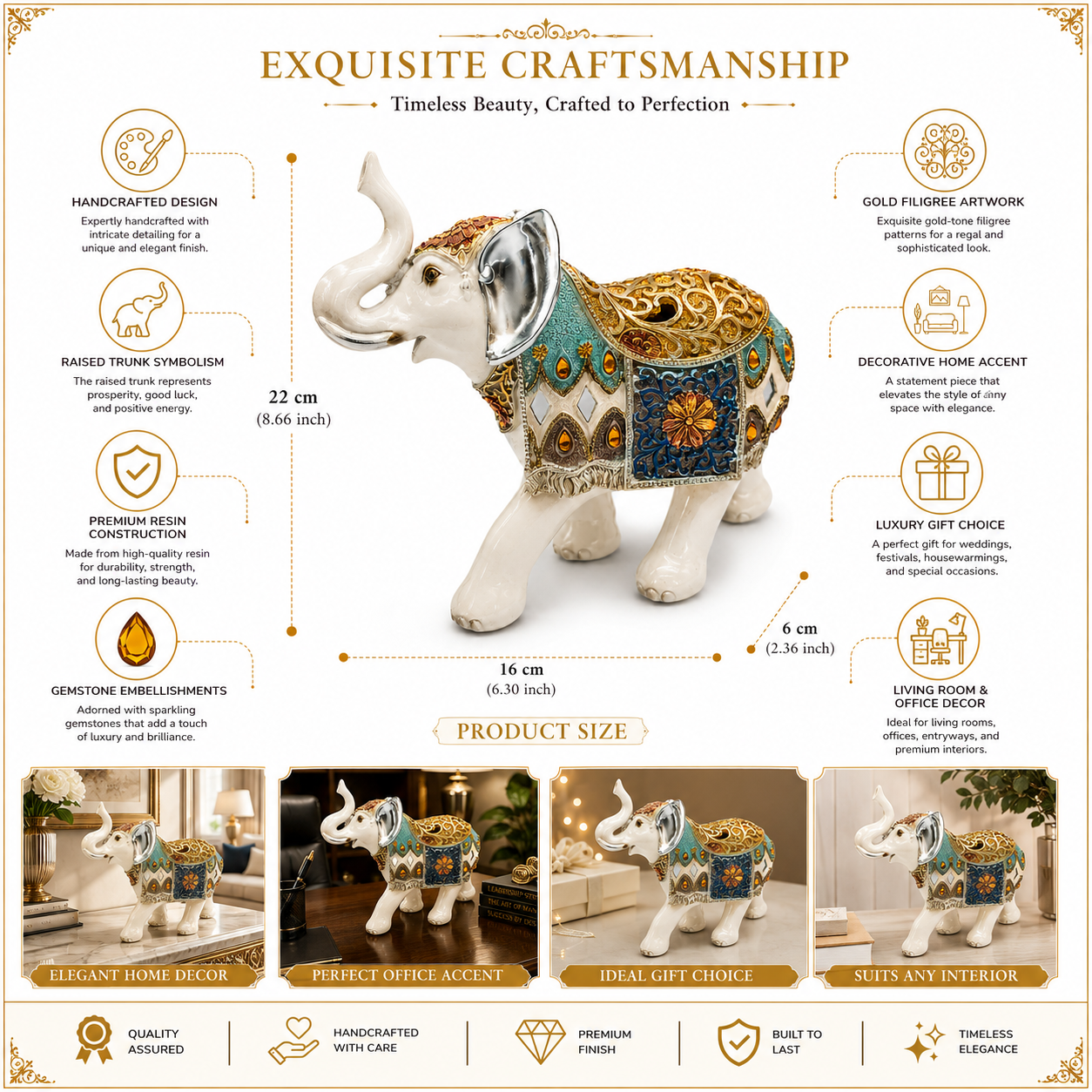 Regal Filigree Elephant Statue
