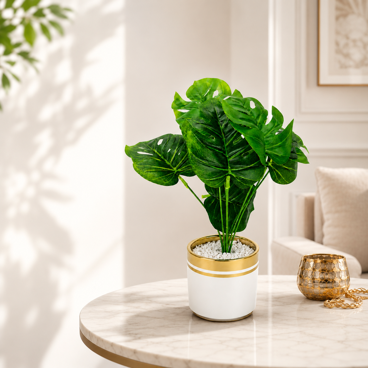 Artificial Monstera Plant in Decorative Pot | Luxury Indoor Tabletop Plant | Premium Home & Office Décor
