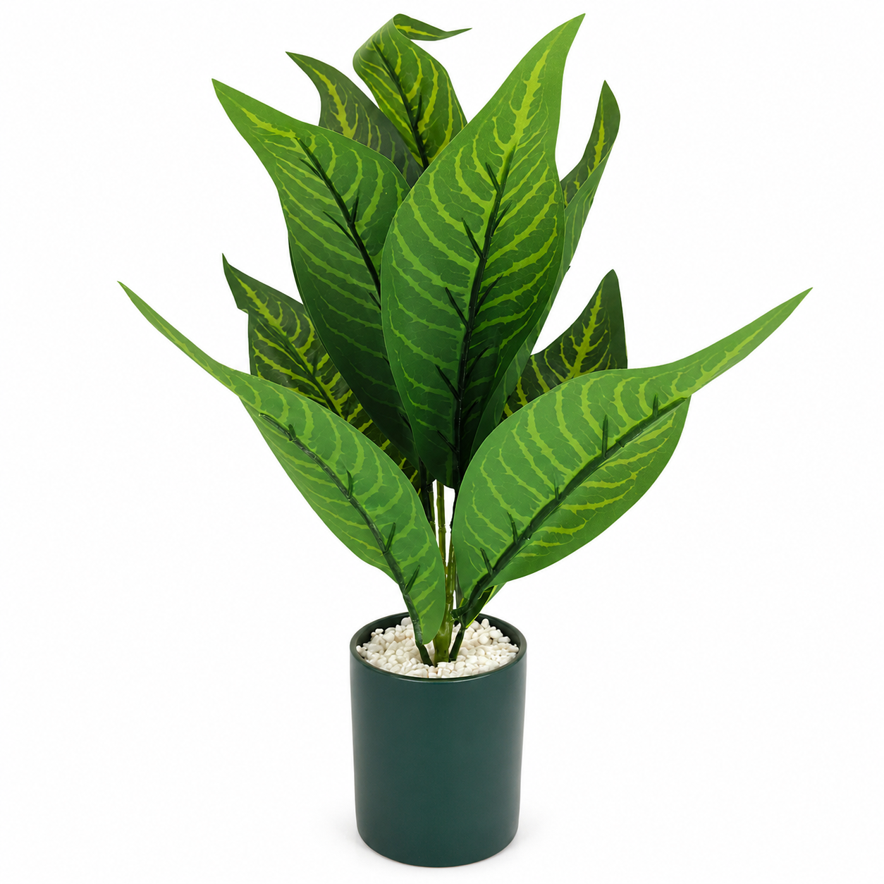 Artificial Tropical Green Plant in White Pot | Decorative Indoor Faux Foliage Plant | Modern Home & Office Tabletop Décor
