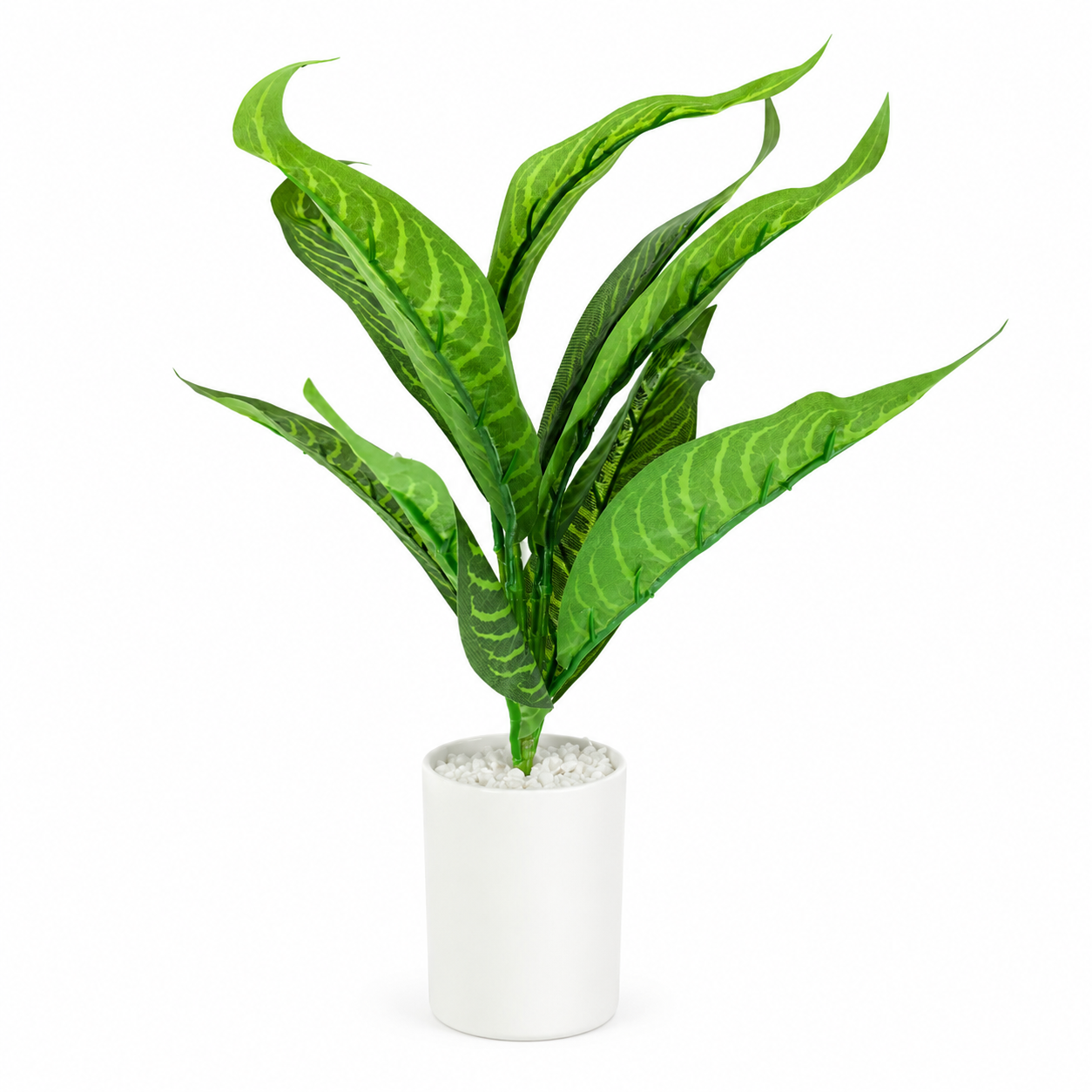 Artificial Tropical Green Plant in White Pot | Decorative Indoor Faux Foliage Plant | Modern Home & Office Tabletop Décor