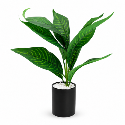 Artificial Tropical Green Plant in White Pot | Decorative Indoor Faux Foliage Plant | Modern Home & Office Tabletop Décor