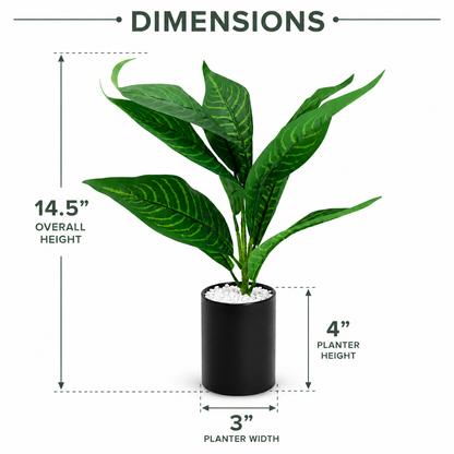 Artificial Tropical Green Plant in White Pot | Decorative Indoor Faux Foliage Plant | Modern Home & Office Tabletop Décor