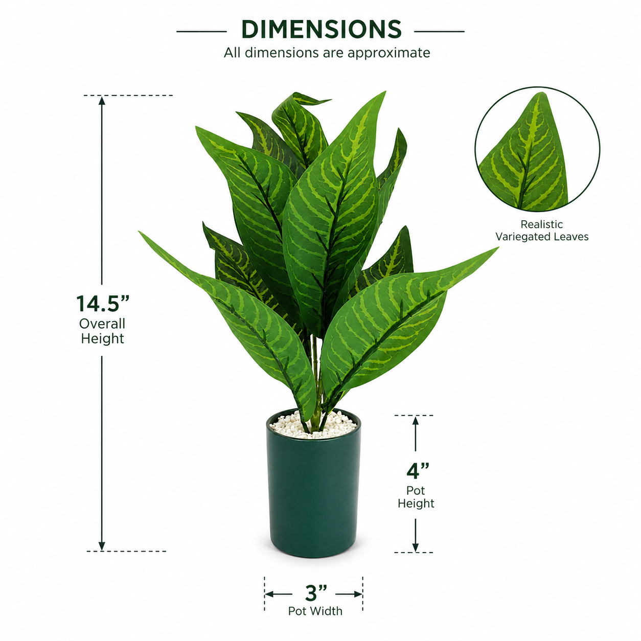 Artificial Tropical Green Plant in White Pot | Decorative Indoor Faux Foliage Plant | Modern Home & Office Tabletop Décor