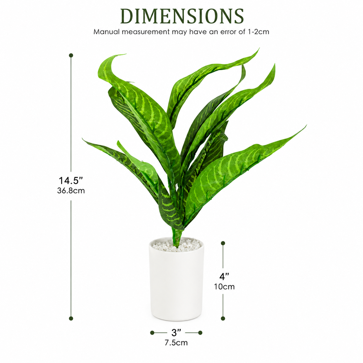 Artificial Tropical Green Plant in White Pot | Decorative Indoor Faux Foliage Plant | Modern Home & Office Tabletop Décor
