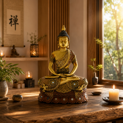 Antique Gold Buddha Meditation Statue