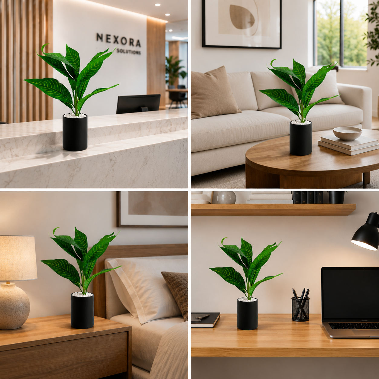 Artificial Tropical Green Plant in White Pot | Decorative Indoor Faux Foliage Plant | Modern Home & Office Tabletop Décor