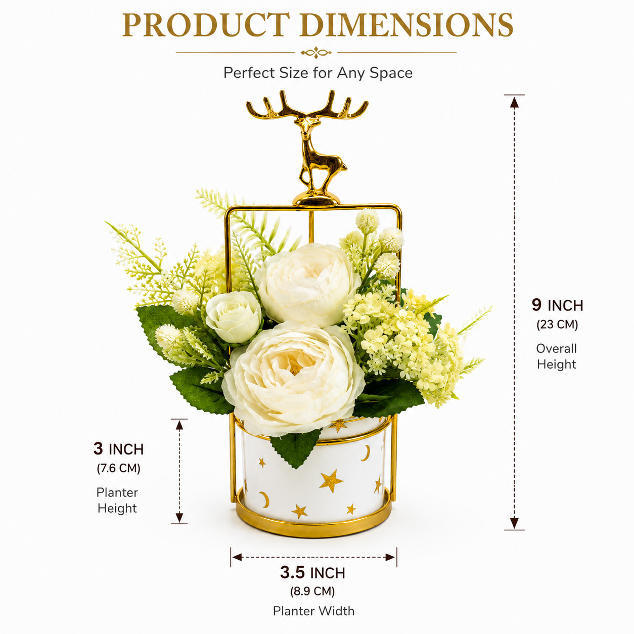 Artificial Flower Arrangement with Deer Accent | Decorative Table Centerpiece | Premium Floral Home Decor (Black & White Variants)