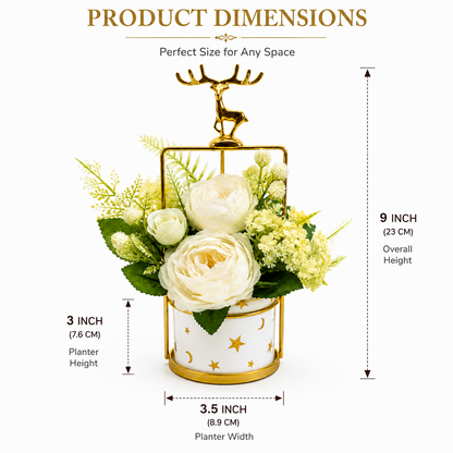 Artificial Flower Arrangement with Deer Accent | Decorative Table Centerpiece | Premium Floral Home Decor (Black & White Variants)