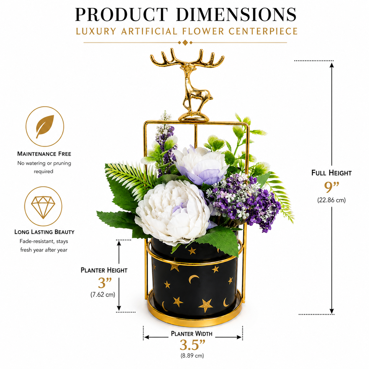 Artificial Flower Arrangement with Deer Accent | Decorative Table Centerpiece | Premium Floral Home Decor (Black & White Variants)
