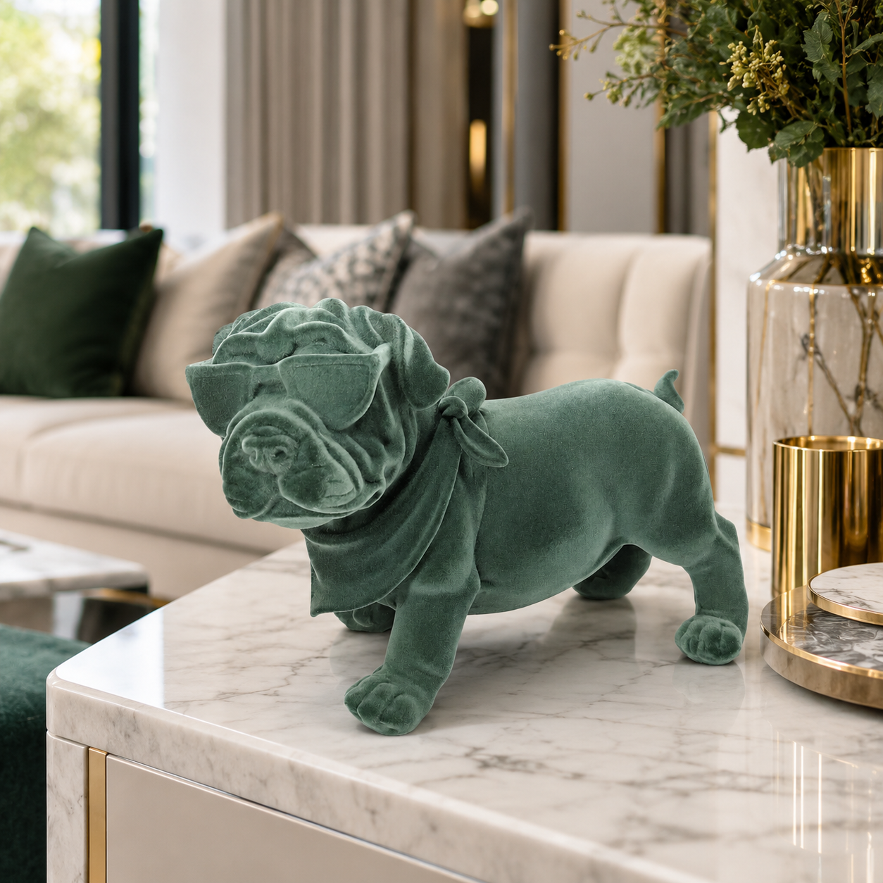 Premium Velvet Bulldog Showpiece with Sunglasses