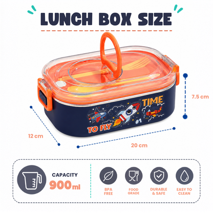 Kids Stainless Steel Lunch Box with Spoon & Fork | 900ml Leakproof School Tiffin Box with Handle