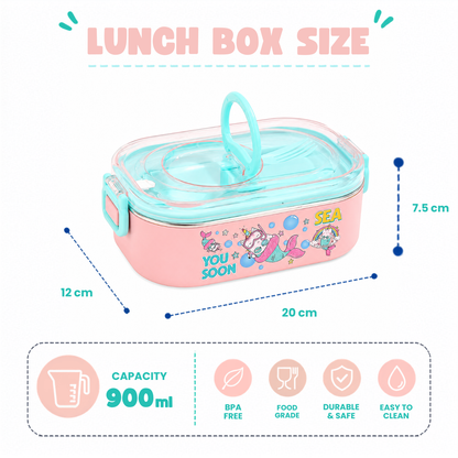 Kids Stainless Steel Lunch Box with Spoon & Fork | 900ml Leakproof School Tiffin Box with Handle